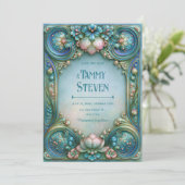 Aqua-Perlen-Lotus-Hochzeit Einladung (Stehend Vorderseite)