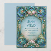 Aqua-Perlen-Lotus-Hochzeit Einladung (Vorne/Hinten)