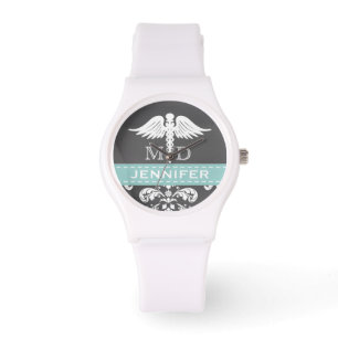 AQUA-PERSONALISIERTER DOKTOR CADUCEUS CHALKBOARD ARMBANDUHR