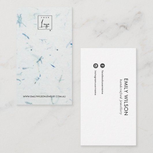 AQUA PETAL HANDMADE PAPIER STUD EARRING DISPLAY VISITENKARTE (Vorne/Hinten)