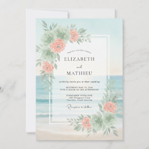 Aqua Pfingstrose Hochzeit Einladung