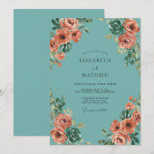 Aqua-Pfirsich-Hochzeit bemalt Einladung (Vorne/Hinten)