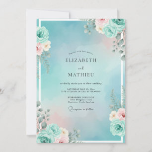 Aqua-Pfirsich-Sukkulenten-Eukalyptus-Hochzeit Einladung