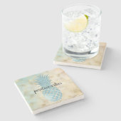 Aqua Pineaple Gold Grunge Steinuntersetzer (Seitenansicht)