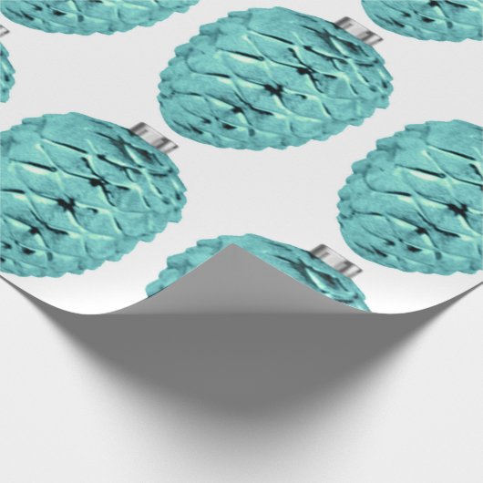 Aqua Pinecone Ornamente Umschlagpapier Geschenkpapier (Ecke)
