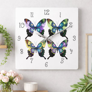Aqua, Pink, and Yellow -  Elegant Butterflies Quadratische Wanduhr