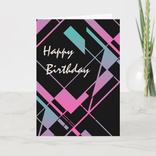 Aqua Pink Black Diagonal Abstract Design Geburtsta Karte (Vorderseite)