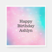 Aqua Pink Bokeh Hearts Birthday Serviette (Vorderseite)