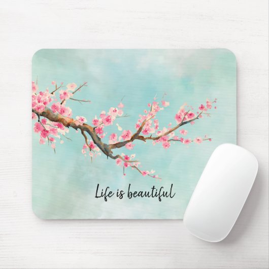 Aqua Pink Cherry Blossom Blumenmouse Pad Mousepad (Mit Mouse)