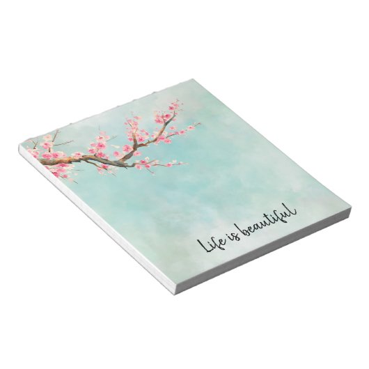 Aqua Pink Cherry Blossom Floral Notizblock (angewinkelt)