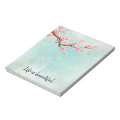 Aqua Pink Cherry Blossom Floral Notizblock (Rotiert)
