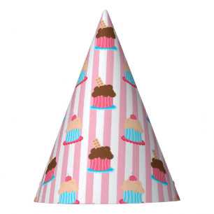 Aqua Pink Chocolate Cupcake Pattern Party Hat Partyhütchen
