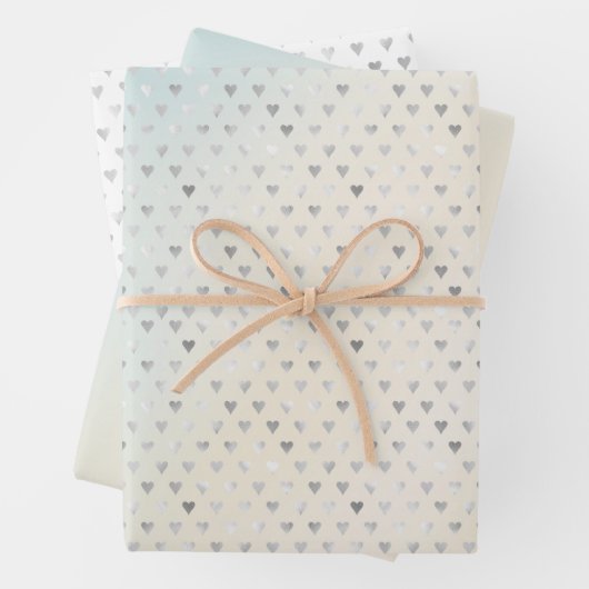 Aqua Pink Cream Gefärbte Krawatte Silberherz Geschenkpapier Set (Beispiel)