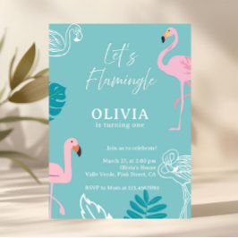 Aqua & Pink Flamingo Tropical Birthday Einladung