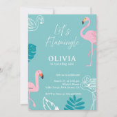 Aqua & Pink Flamingo Tropical Birthday Einladung (Vorderseite)