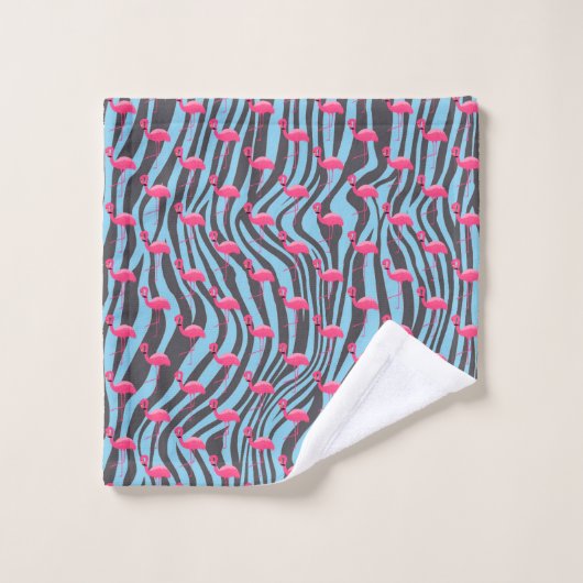 AQUA PINK FLAMINGO ZEBRA PRINT BADEZIMMER TOWEL SE BADHANDTUCH SET (Waschlappen)