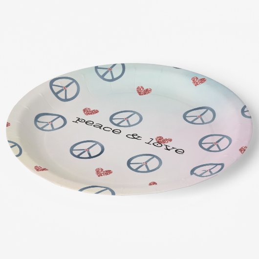 Aqua Pink Gelbe Gefärbte Krawatte Friedenszeichen  Pappteller (Schrägansicht)
