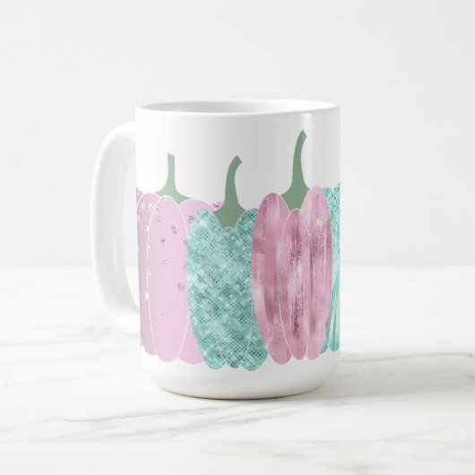 AQUA & PINK GLITZER SEHEN AUTUMN PUMPKINS KAFFEETASSE (Vorderseite Links)
