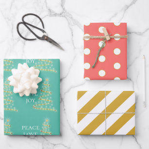 Aqua Pink Goldene Liebe Freude Geschenkpapier Set