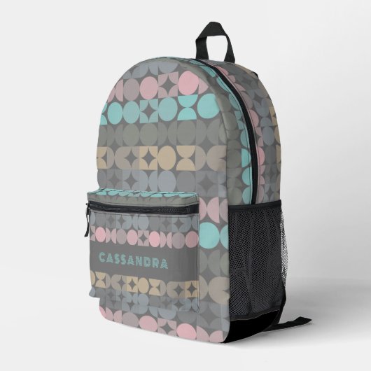Aqua Pink Grau Beige Circles Pattern Bedruckter Rucksack (Rückseitige Ecke Rechts)