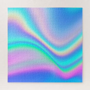 Aqua Pink Iridescent Rainbow Ombre Wave Puzzle