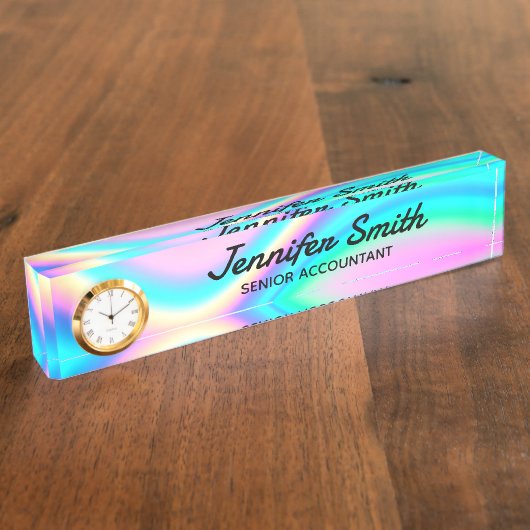 Aqua Pink Iridescent Rainbow Wave Gradient Namensplakette (Seite)