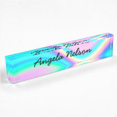 Aqua Pink Iridescent Rainbow Wave Namensplakette