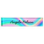 Aqua Pink Iridescent Rainbow Wave Namensplakette (Vorderseite)