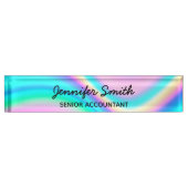 Aqua Pink Iridescent Rainbow Wave Ombre Namensplakette (Vorderseite)