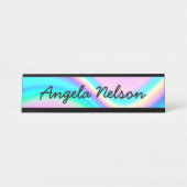 Aqua Pink Iridescent Rainbow Wave Schreibtischnamensplakette (Vorderseite )