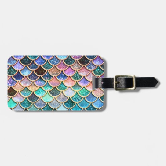 Aqua Pink Mermaid Glitzer Scales- Meerjungenskala Gepäckanhänger (Vorderseite horizontal)