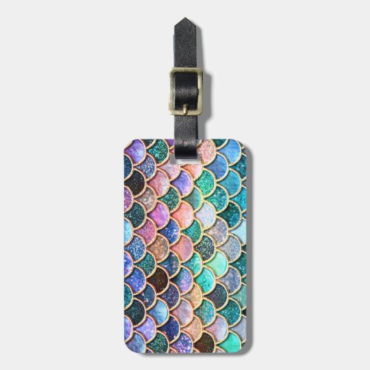 Aqua Pink Mermaid Glitzer Scales- Meerjungenskala Gepäckanhänger (Vorderseite vertikal)