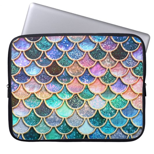 Aqua Pink Mermaid Glitzer Scales- Meerjungenskala Laptopschutzhülle (Vorderseite)