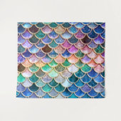Aqua Pink Mermaid Glitzer Scales- Meerjungenskala Wandteppich (Vorderseite (Horizontal))