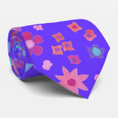 Aqua Pink Orange Blumenmuster auf hellblau Krawatte (Gerollt)