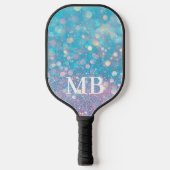 Aqua Pink Pastell Glitzer Sparkle Glam Monogram Pickleball Schläger (Vorderseite)