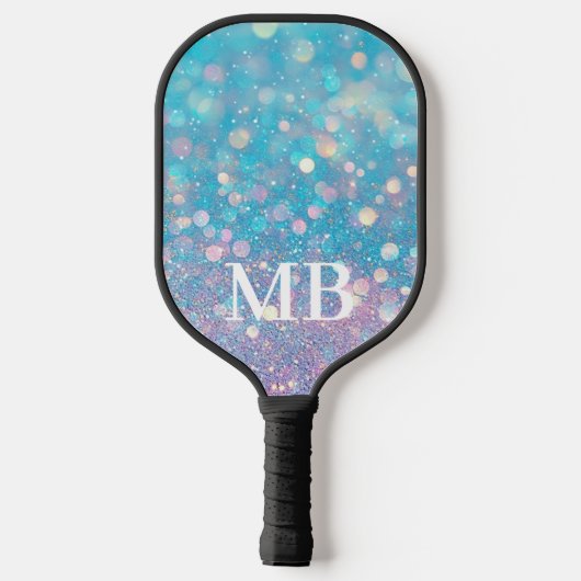 Aqua Pink Pastell Glitzer Sparkle Glam Monogram Pickleball Schläger (Rückseite)