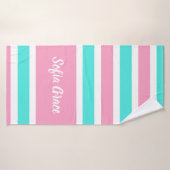 Aqua Pink Stripes Script Name Badetuch Badehandtuch (Badehandtuch)