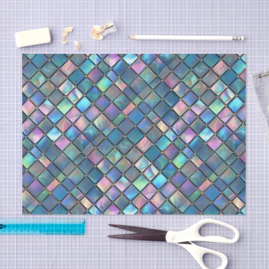 Aqua Pink Teal Watercolor Mosaic Sea Glass Seidenpapier (Handwerk)