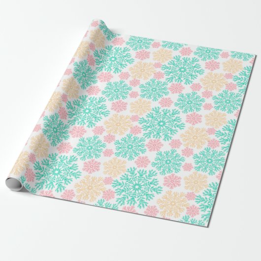 Aqua Pink und Gold Schneeflocken Muster Geschenkpapier (Ungerollt)