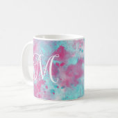 Aqua Pink Watercolor Wash & Monogram Tasse (Vorderseite Links)