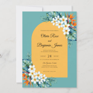 Aqua Plumeria Tropische Weiche Eukalyptus-Hochzeit Einladung
