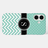 Aqua Polka Dot und Zickzack Monogramm Case-Mate iPhone Hülle (Rückseite (Horizontal))