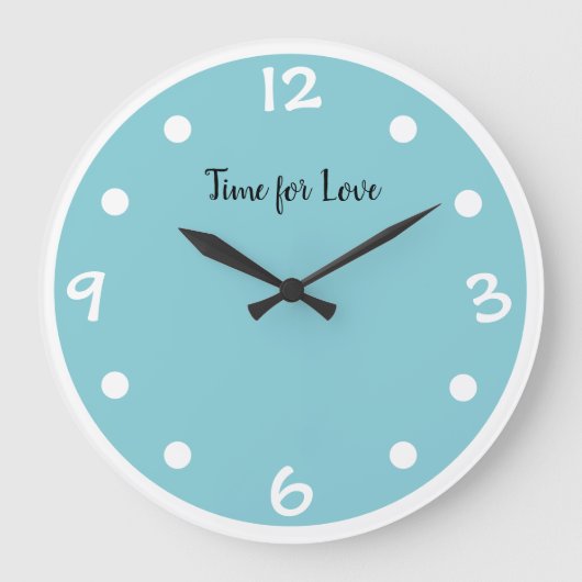 Aqua Polka Dot Wall Clock Große Wanduhr (Vorderseite)