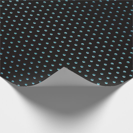 Aqua Polka Dots auf schwarz Geschenkpapier (Ecke)