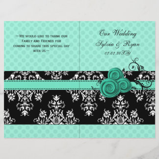 Aqua polka dots florales Hochzeitsprogramm
