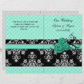 Aqua polka dots florales Hochzeitsprogramm (Vorne/Hinten)