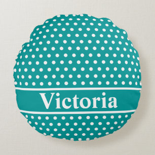 Aqua Polka Dots Rundes Kissen