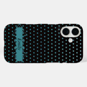 Aqua Polka Punkte mit Namen Case-Mate iPhone Hülle (Rückseite (Horizontal))