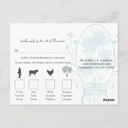 Aqua Powder Blue Mason Jar Chalkboard Wedding Postkarte (Rückseite)